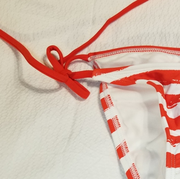 NWT HIPSTER SIDE TIES RED STRIPED BIKINI BOTTOM SWIM  XS - Picture 2 of 4